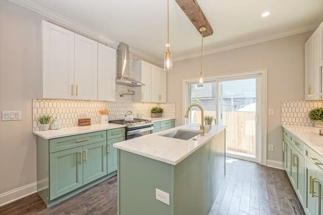 21st Century Kingston kitchen in muted green