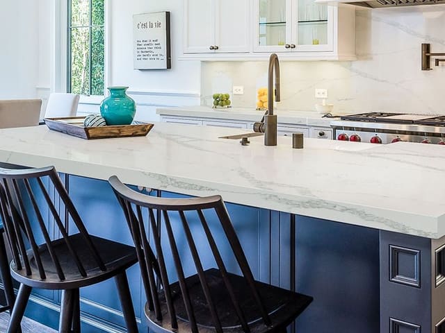 MSI Calacatta Verona quartz on a long kitchen island